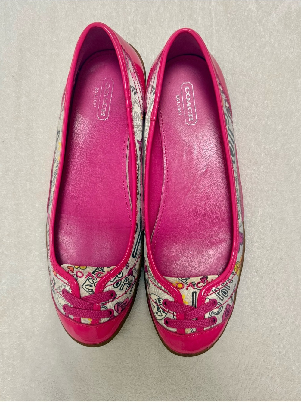 Coach Pink Graphic Leather Ballet Flats